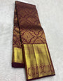 Vestigial Purple Pure Zari Weaving Banarasi Silk Saree With Exemplary Blouse Piece
