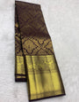 Staggering Wine Pure Zari Weaving Banarasi Silk Saree With Mesmerising Blouse Piece