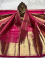 Adorning Dark Pink Pure Banarasi Silk Saree With Excellent Blouse Piece
