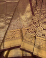 Scintilla Brown Pure Banarasi Silk Saree With Magnetic Blouse Piece