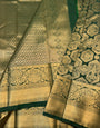 Ideal Dark Green Pure Banarasi Silk Saree With Mellifluous Blouse Piece