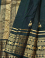 Devastating Dark Green Pure Banarasi Silk Saree With Engrossing Blouse Piece