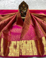 Allure Dark Pink Pure Banarasi Silk Saree With Tantalizing Blouse Piece