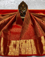 Divine Red Pure Banarasi Silk Saree With Petrichor Blouse Piece