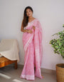 Arresting Baby Pink Cotton Silk Saree With Precious Blouse Piece