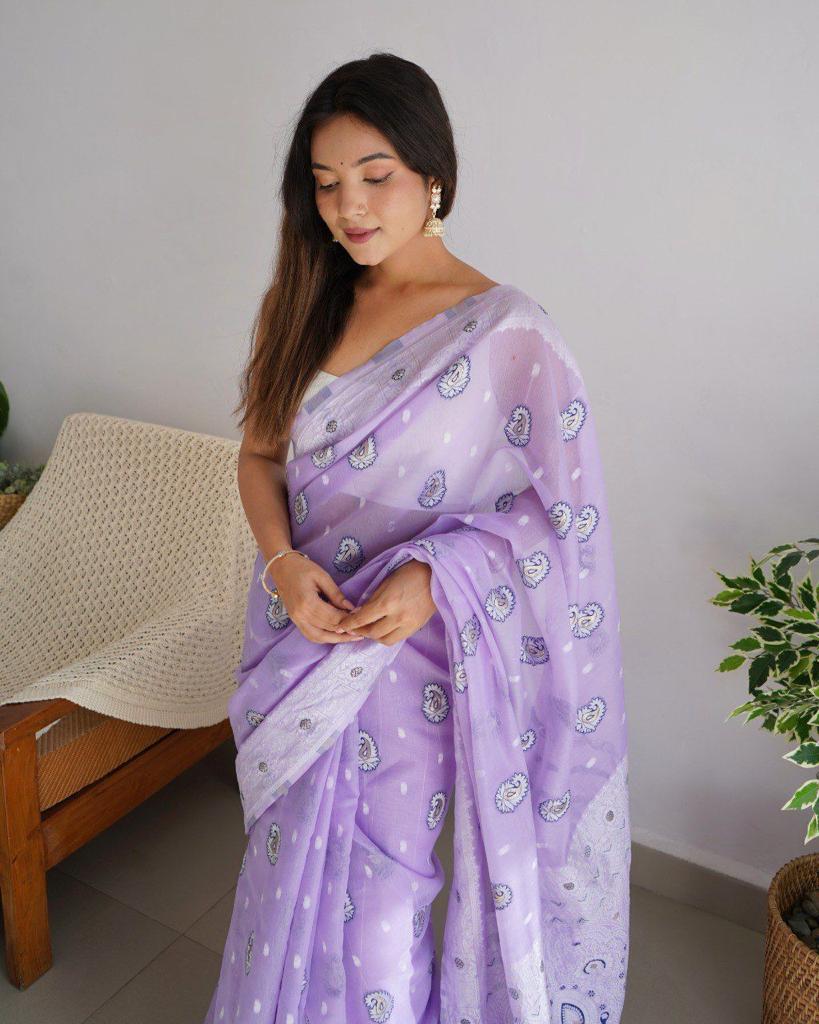 Propinquity Lavender Cotton Silk Saree With Staring Blouse Piece