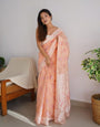 Engrossing Peach Cotton Silk Saree With Resonant Blouse Piece