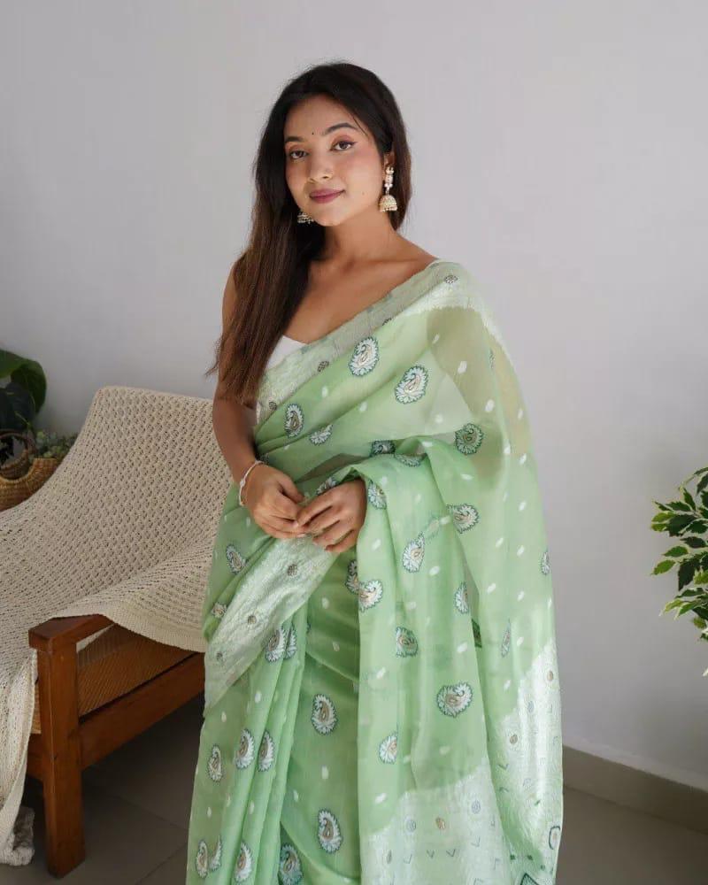 Scintilla Pista Cotton Silk Saree With Classic Blouse Piece