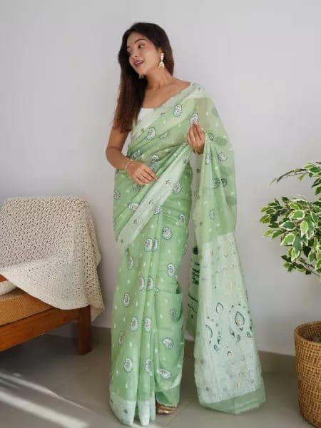 Scintilla Pista Cotton Silk Saree With Classic Blouse Piece