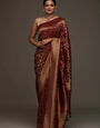 Gleaming Maroon Pure Banarasi Silk Saree With Glorious Blouse Piece