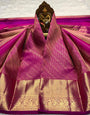 Exquisite Dark Pink Pure Banarasi Silk Saree With Jubilant Blouse Piece