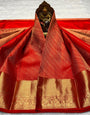 Assemblage Red Pure Banarasi Silk Saree With Enamoring Blouse Piece