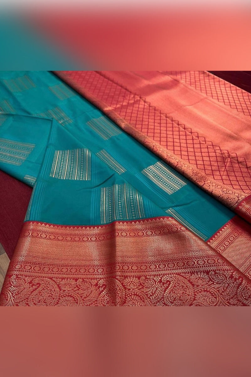 Designer Rama Soft Silk Saree With Desuetude Blouse Piece