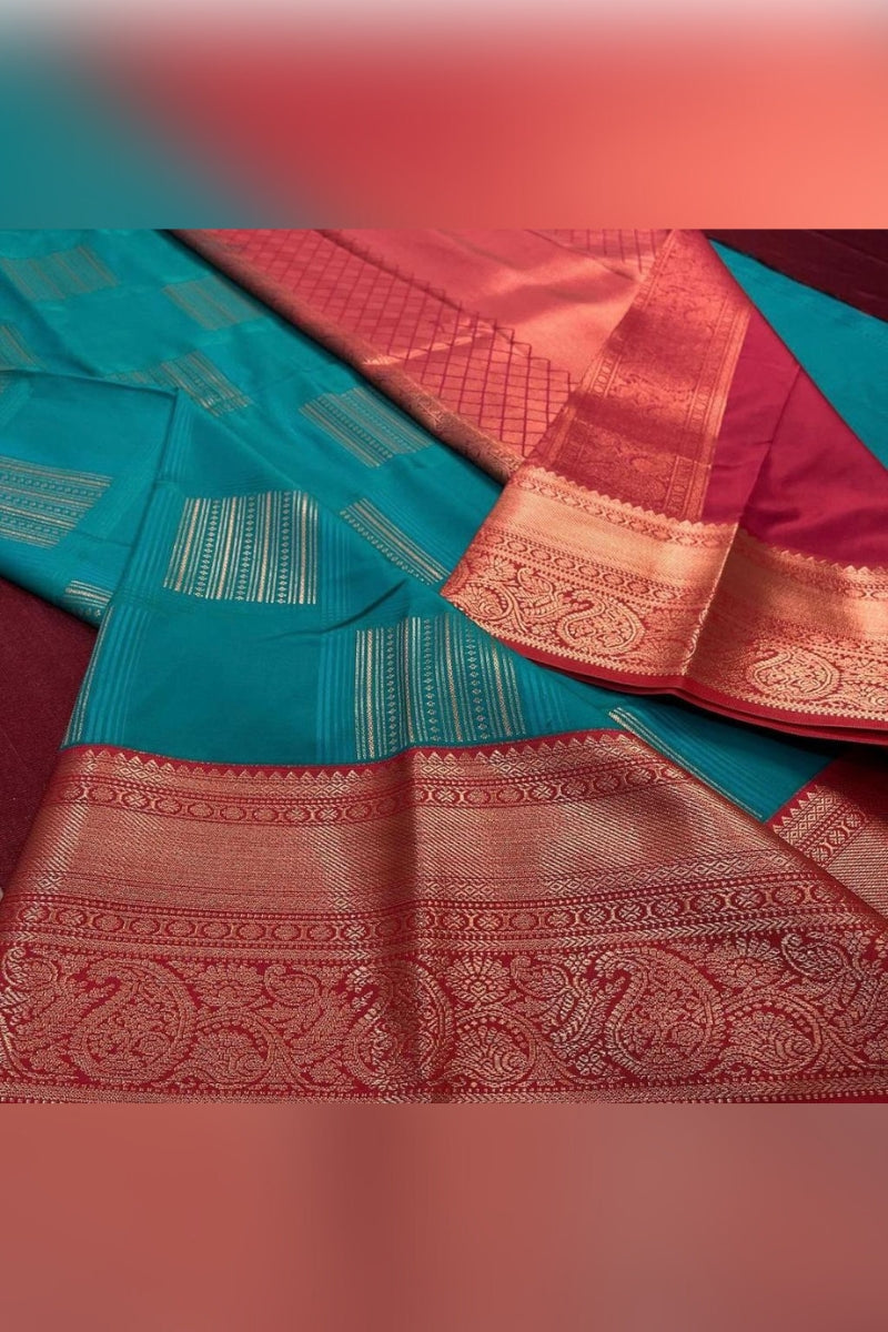 Designer Rama Soft Silk Saree With Desuetude Blouse Piece