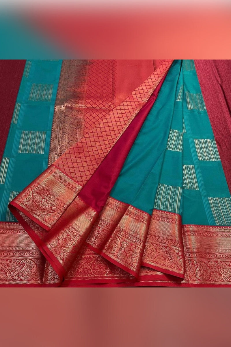 Designer Rama Soft Silk Saree With Desuetude Blouse Piece