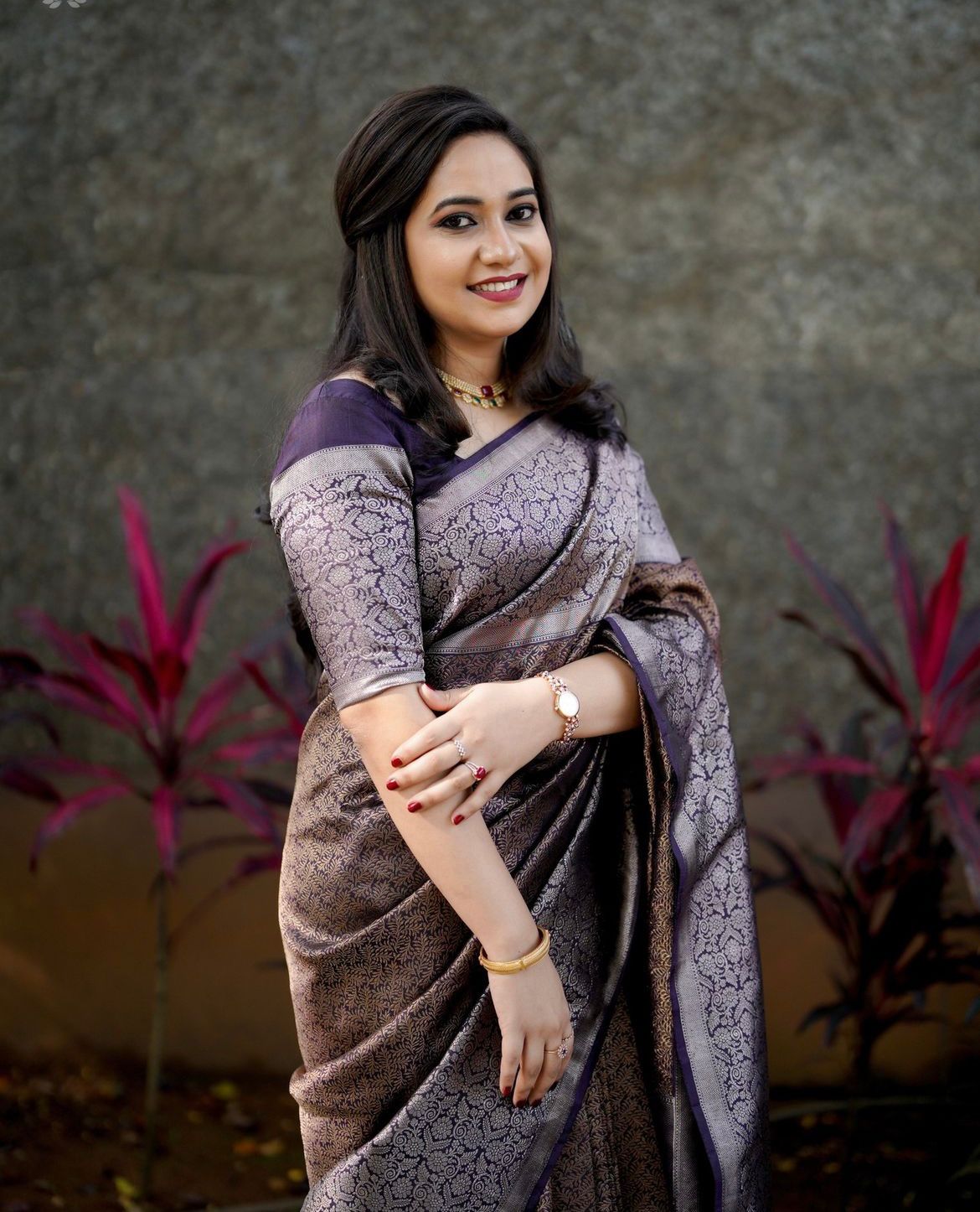 Impressive Purple Soft Silk Saree With Skinny Blouse Piece