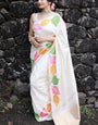 Enchanting White Soft Silk Saree With Efflorescence Blouse Piece