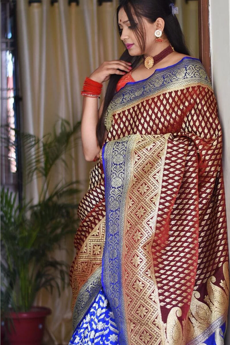 Gratifying Wine Soft Silk Saree With Flamboyant Blouse Piece