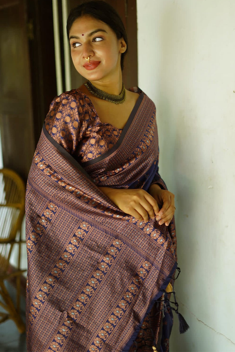 Charming Blue Soft Silk Saree With Lagniappe Blouse Piece