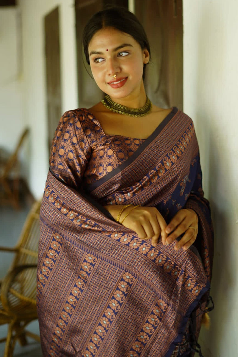 Charming Blue Soft Silk Saree With Lagniappe Blouse Piece