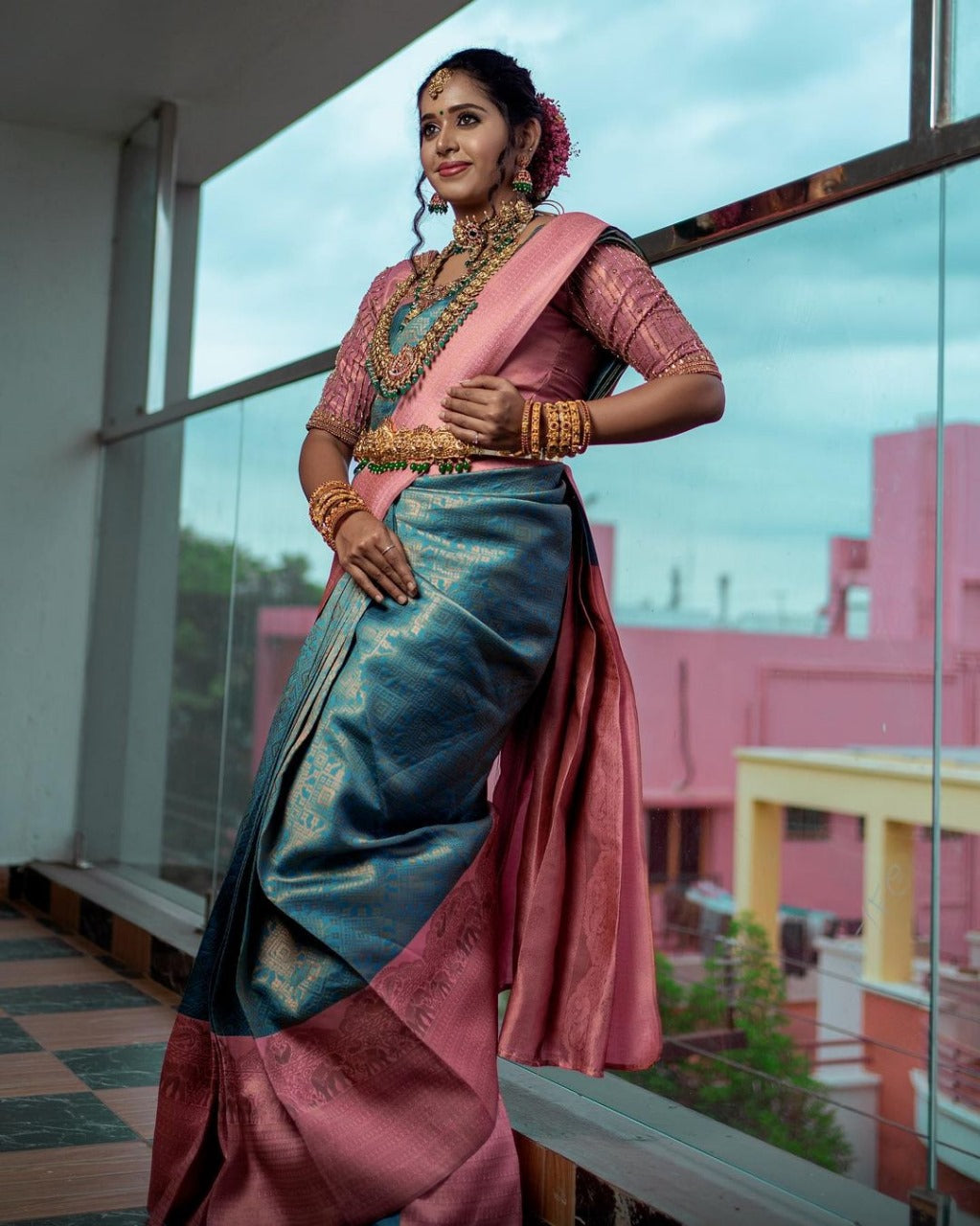 Deserving Firozi Soft Silk Saree With Comely Blouse Piece