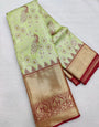 Prominent Pista Soft Silk Saree With Demanding Blouse Piece