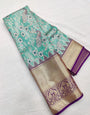 Chatoyant Turquoise Soft Silk Saree With Hypnotic Blouse Piece