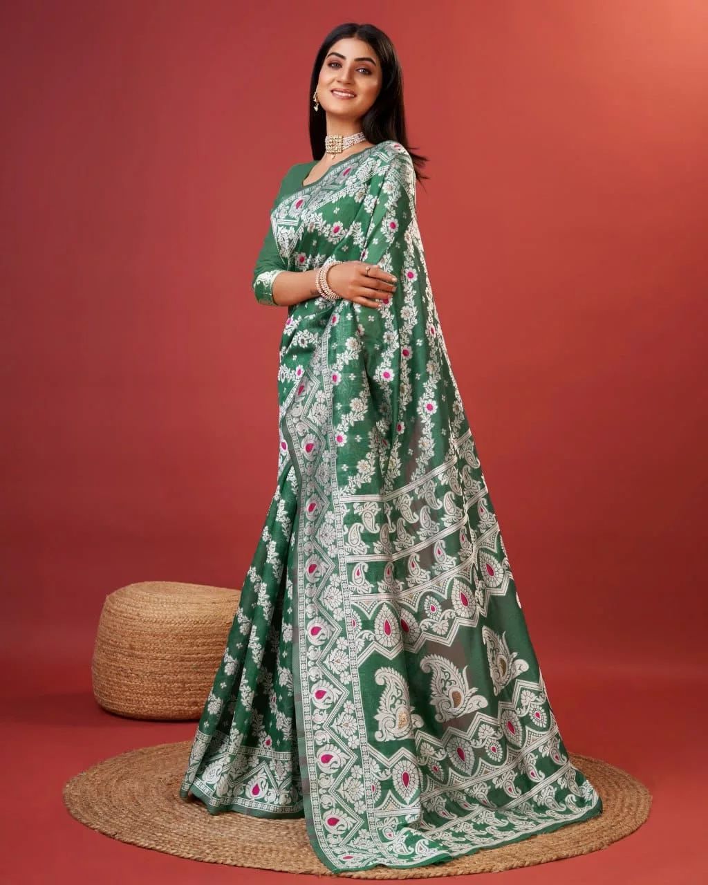 Dissemble Green Cotton Silk Saree With Palimpsest Blouse Piece