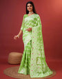 Breathtaking Parrot Cotton Silk Saree With Amiable Blouse Piece