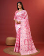 Traditional Pink Cotton Silk Saree With Panoply Blouse Piece