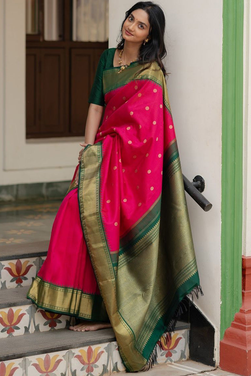 Desuetude Dark Pink Soft Silk Saree With Blissful Blouse Piece