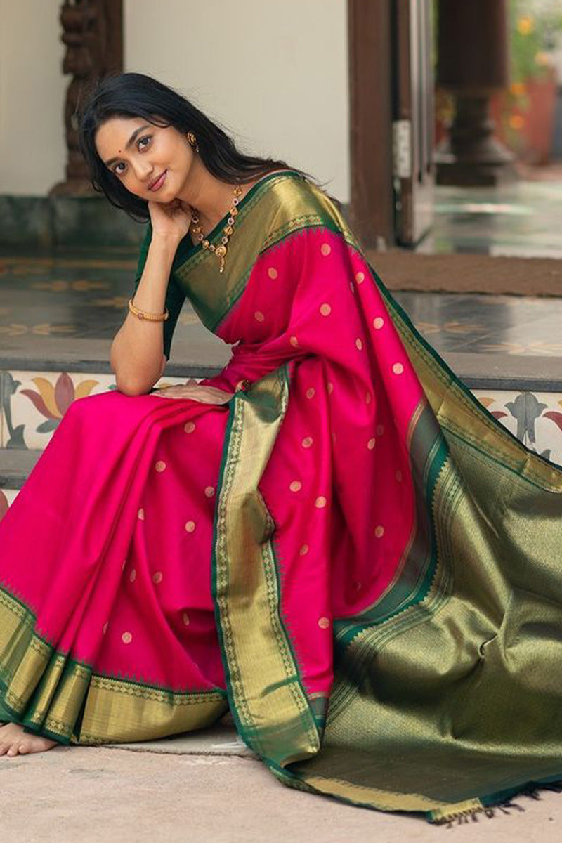 Desuetude Dark Pink Soft Silk Saree With Blissful Blouse Piece