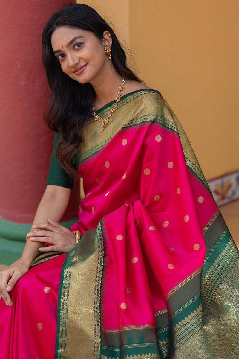 Desuetude Dark Pink Soft Silk Saree With Blissful Blouse Piece