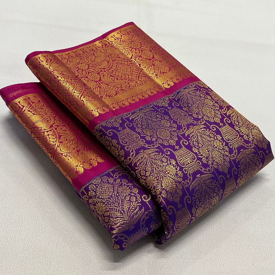 Groovy Purple Soft Banarasi Silk Saree With Embellished Blouse Piece