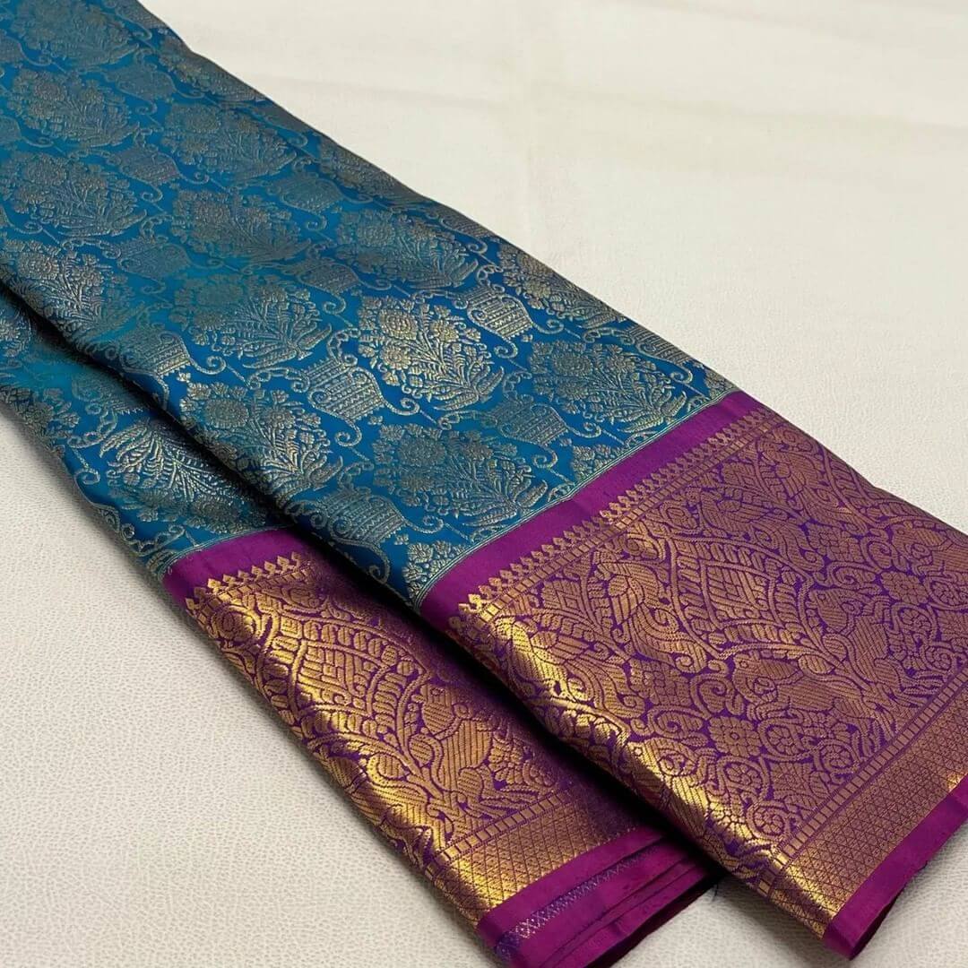 Desultory Rama Soft Banarasi Silk Saree With Symmetrical Blouse Piece