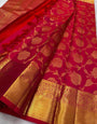 Cynosure Red Soft Banarasi Silk Saree With Woebegone Blouse Piece