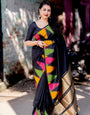 Angelic Black Soft Silk Saree With Beleaguer Blouse Piece