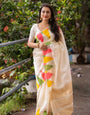 Staggering Off White Soft Silk Saree With Dazzling Blouse Piece