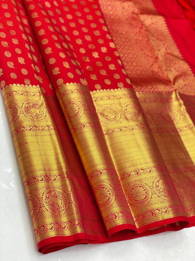 Charming Red Soft Silk Saree With Elegant Blouse Piece