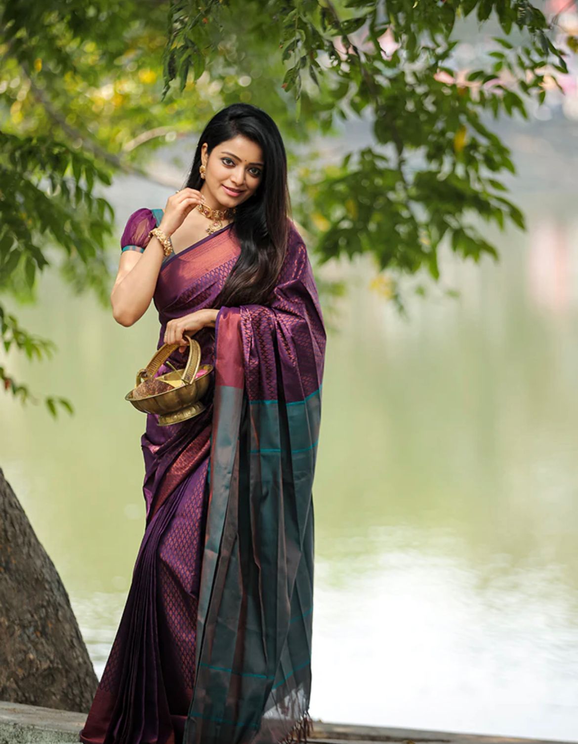 Elision Purple Soft Silk Saree With Gossamer Blouse Piece