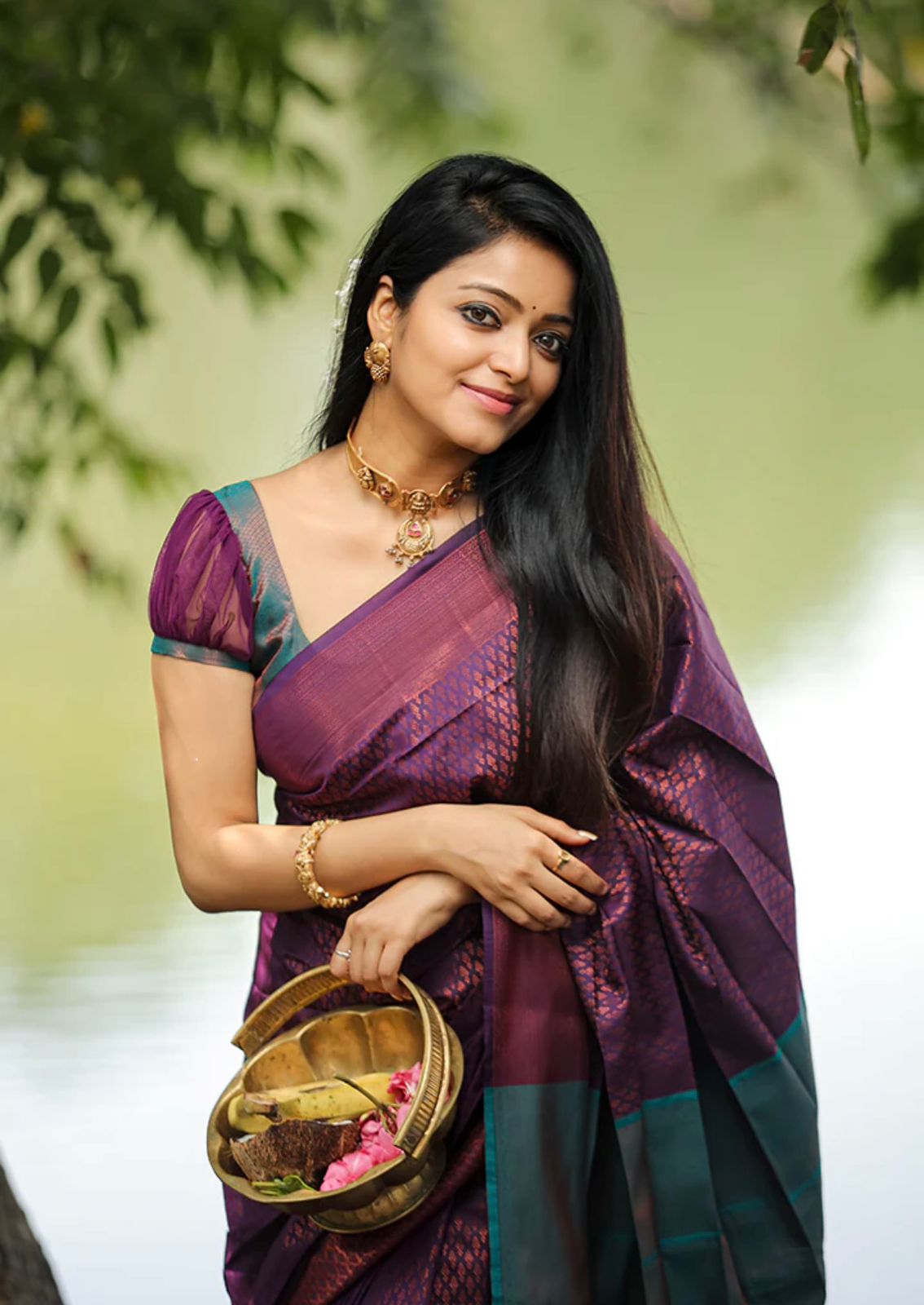 Elision Purple Soft Silk Saree With Gossamer Blouse Piece