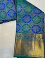 Sensational Firozi Pure Zari Weaving Banarasi Silk Saree With Impressive Blouse Piece