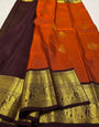 Smart Orange Pure Zari Weaving Banarasi Silk Saree With Chatoyant Blouse Piece