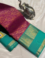 Unequalled Purple Pure Zari Weaving Banarasi Silk Saree With Twirling Blouse Piece