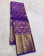 Fugacious Royal Purple Pure Zari Weaving Banarasi Silk Saree With Moiety Blouse Piece