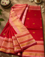 Aplomb Red Pure Banarasi Silk Saree With Pulsating Blouse Piece