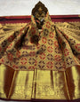 Phenomenal Wine Pure Banarasi Silk Saree With Dalliance Blouse Piece