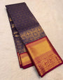 Alluring Navy Blue Pure Banarasi Silk Saree With Appealing Blouse Piece