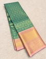 Angelic Sea Green Pure Banarasi Silk Saree With Denouement Blouse Piece