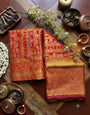 Symmetrical Red Pure Banarasi Silk Saree With Forbearance Blouse Piece